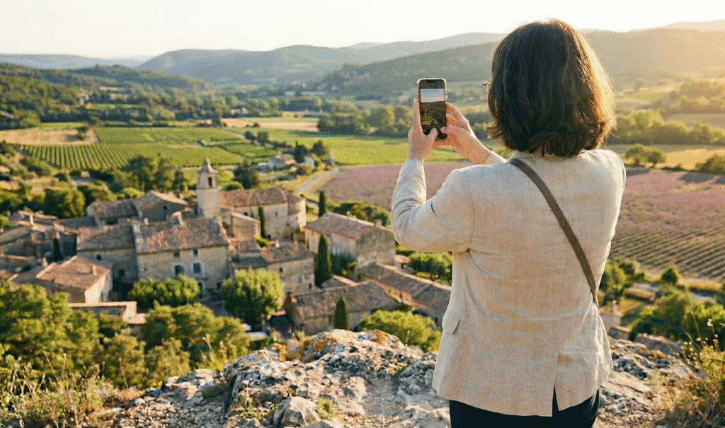 Chargée de communication touristique en train de créer du contenu pour les réseaux sociaux